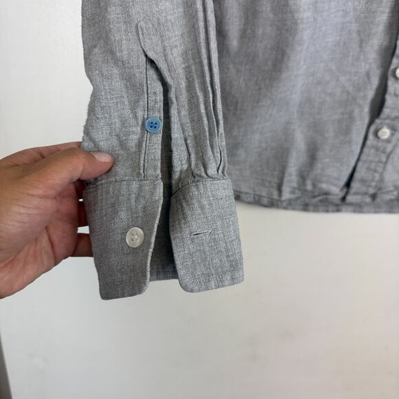 Kirrin Finch Androgynous Button Down Shirt Elbow Patch Gray Womens - 10 - Picture 4 of 10